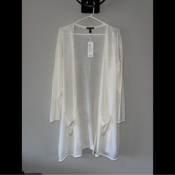 Eileen Fisher White Long Cardigan with Pockets. Organic Linen & Cotton 1X - Picture 7 of 7